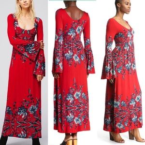 Free People Maxi Dress Midnight Garden Red Floral